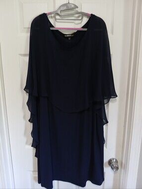 Glamour Nights Navy Chiffon Overlay Cape Dress Size 18W